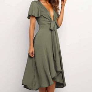 Green satin dress
